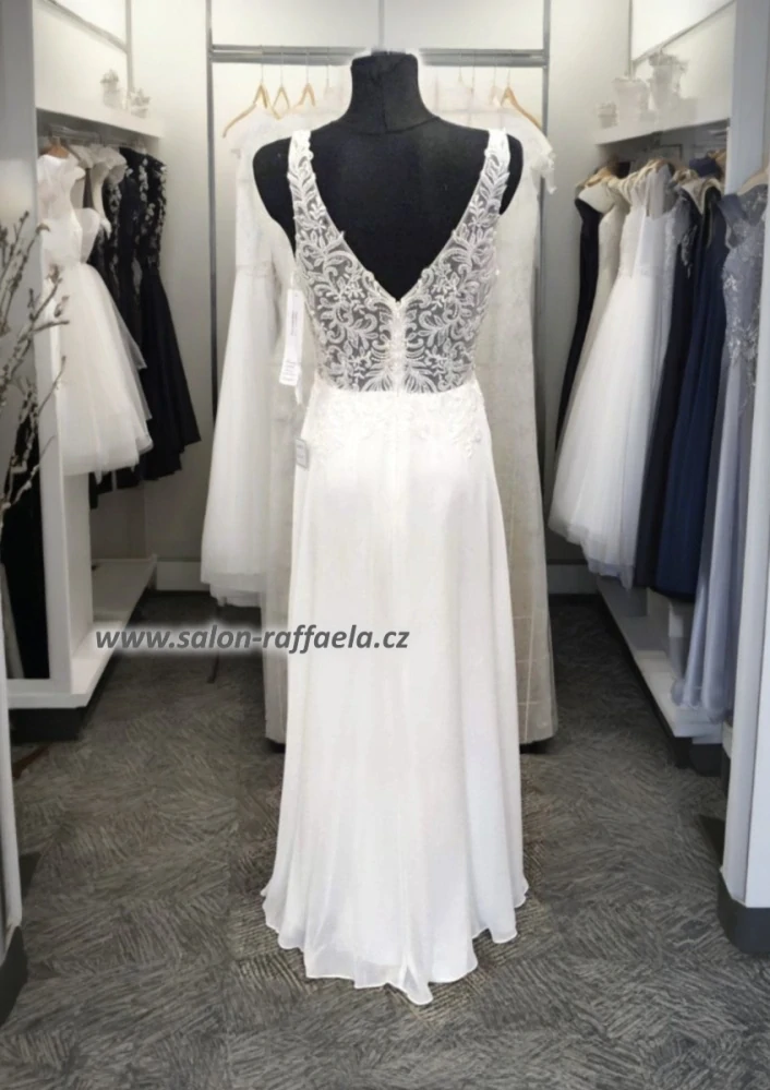 Svatební šaty Terina s krajkovým topem a rozparkem (vel. 46)