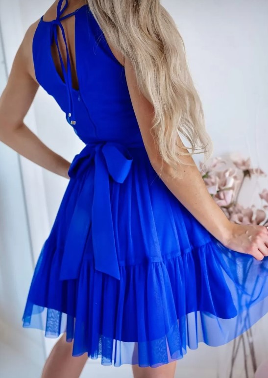 Koktejlové šaty s tylovou sukní a páskem Orfa (vel. 38)