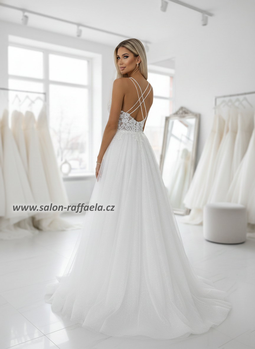 Svatební šaty s třpytivou sukní a kamínkovým topem Zefir (vel. 38)