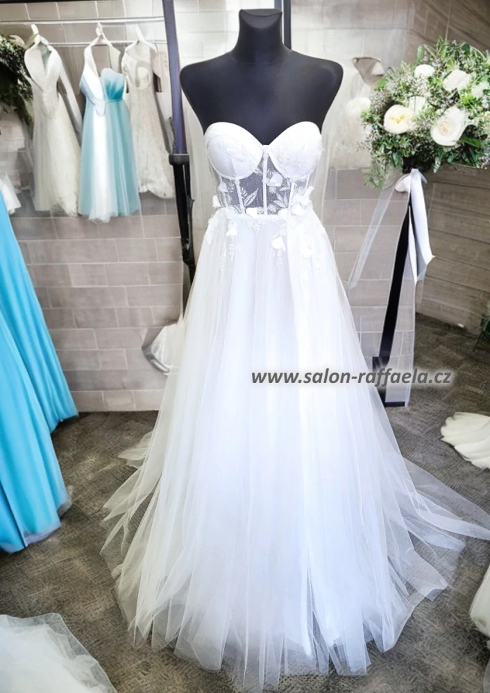 Svatební šaty s odepínacími rukávky a třpytivou sukní s rozparkem Abreus (vel. 36, 38, 40)