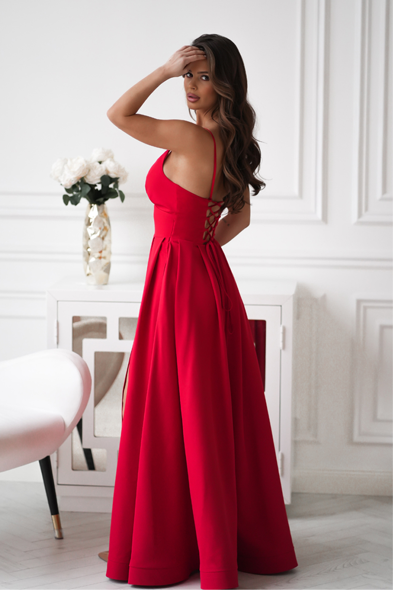 Tmavě modré šaty Manfredi II z hladké látky se širokou sukní a šněrováním na zádech (vel. 34 - 36)