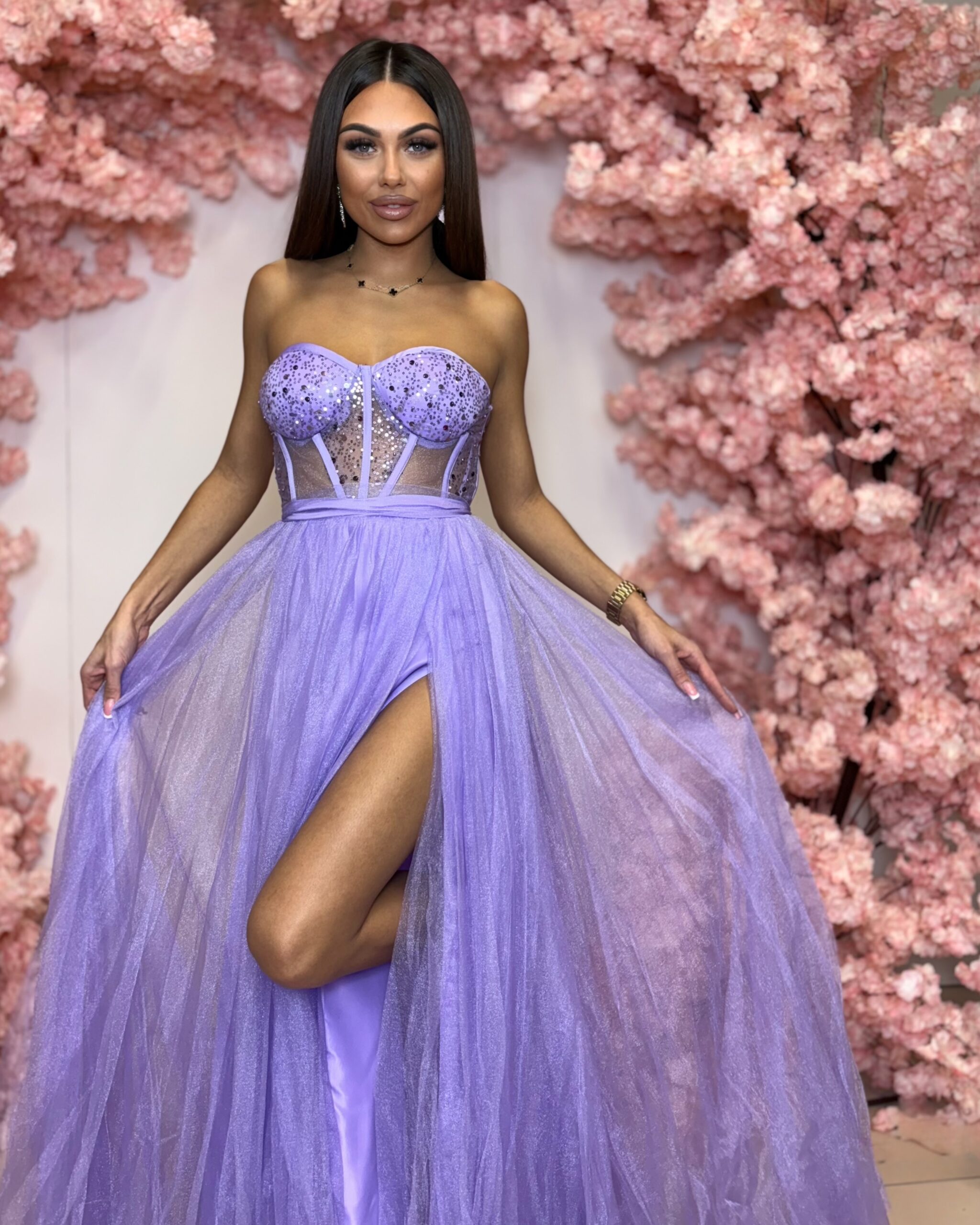 Maturitní šaty trendy poloprůsvitným korzetem Nora (vel. 36)