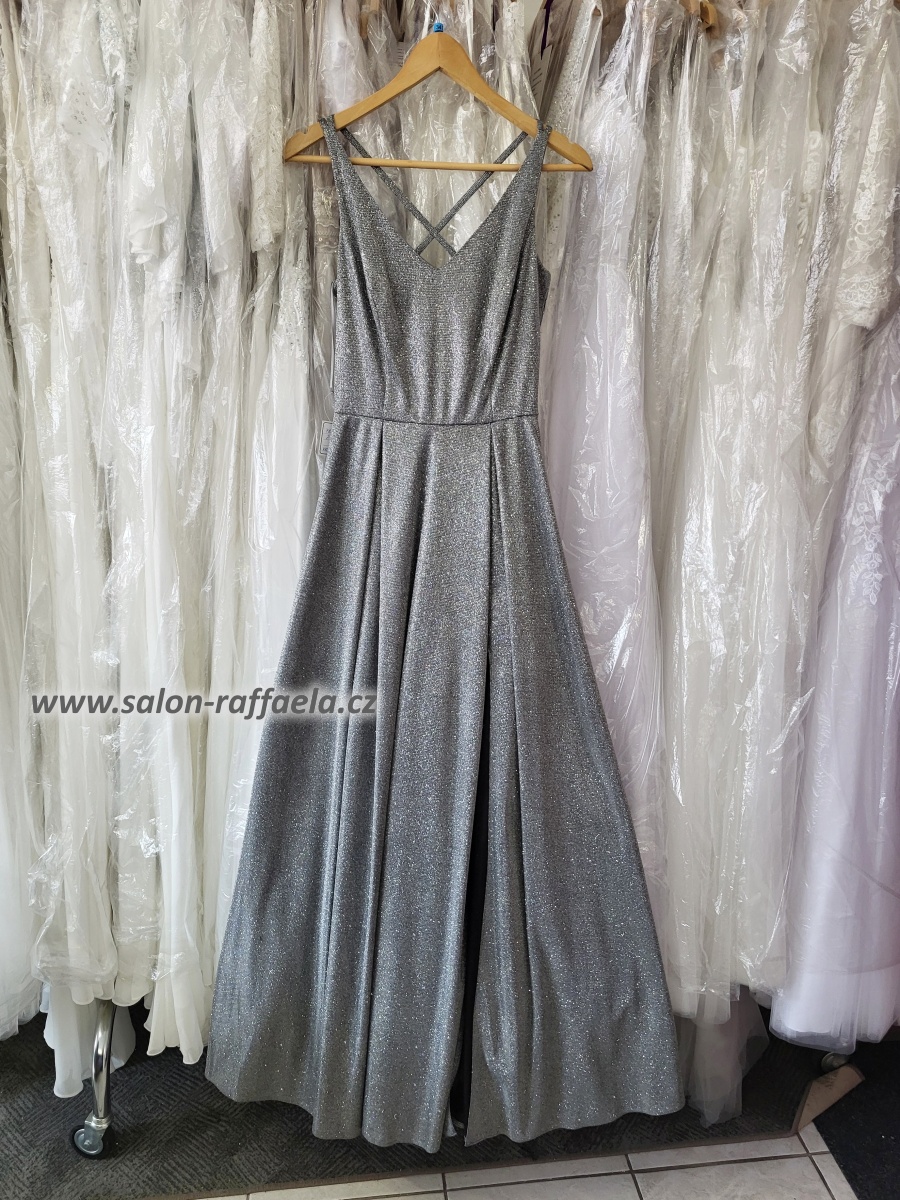 Stříbrné dlouhé třpytivé šaty s dvojitými ramínky Kerala (vel. 34)