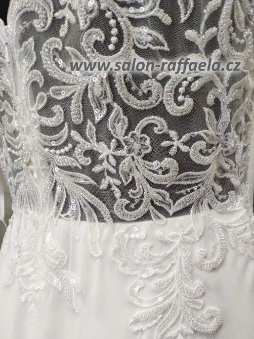 Svatební šaty Terina s krajkovým topem a rozparkem (vel. 46)