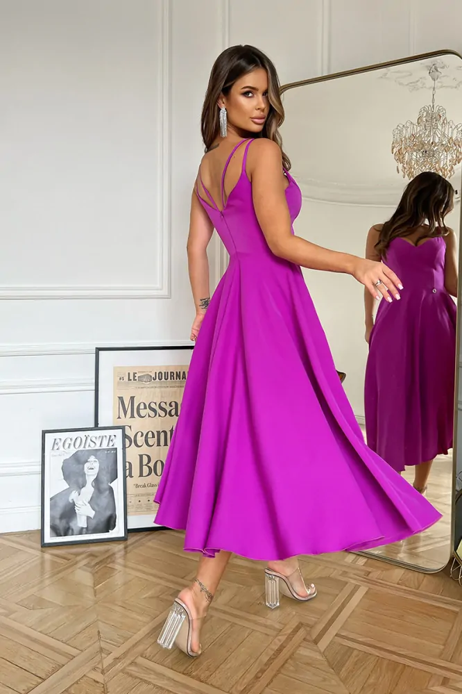 Tříčtvrteční fuchsiové šaty se širokou sukní Arvin (vel. S)