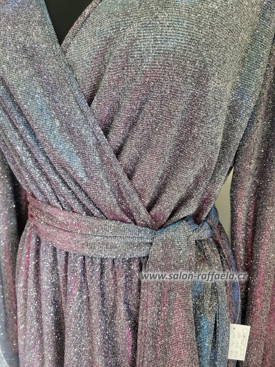 Třpytivé jemně fialové šaty Blatten s dlouhými rukávy a páskem (vel. XL-2XL)