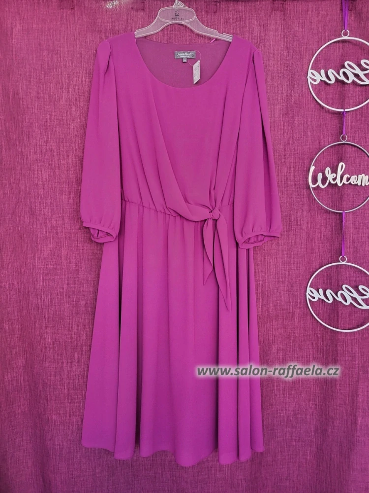 Fuchsiové volnější šaty s pružným pamse a s 3/4 rukávy West (vel. 46/48)