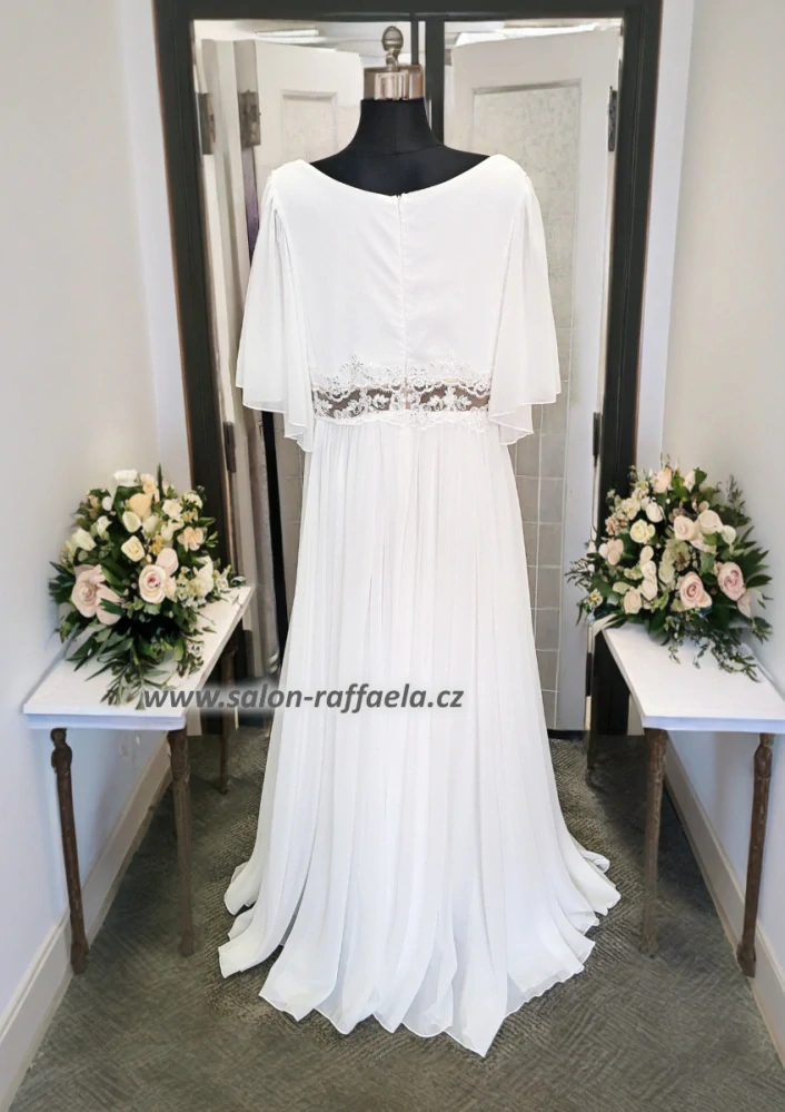 Jednoduché svatební šaty antického střihu s krajkou v pase Lotos II (vel. 48)