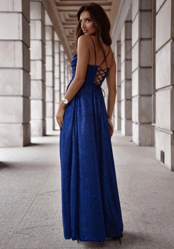 Třpytivé šaty s dvojitými ramínky a šněrováním na zádech Molina II (vel. 36-38-40)