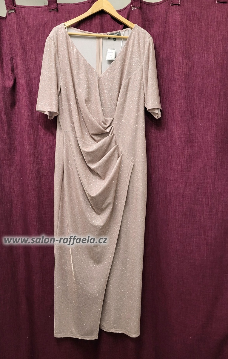 Jemně třpytivé společenské šaty chytrého střihu pro plnoštíhlé Sion (vel. 48/50)