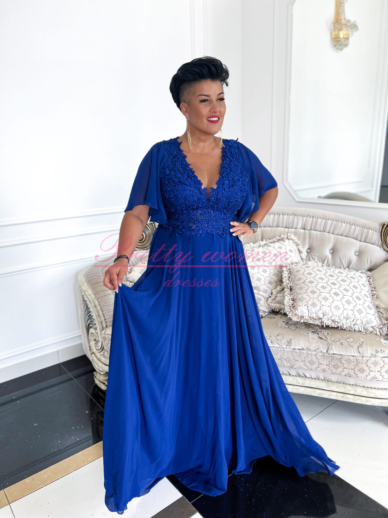 Královsky modré společenské šaty s propínacími zády Rubens (vel. 44)