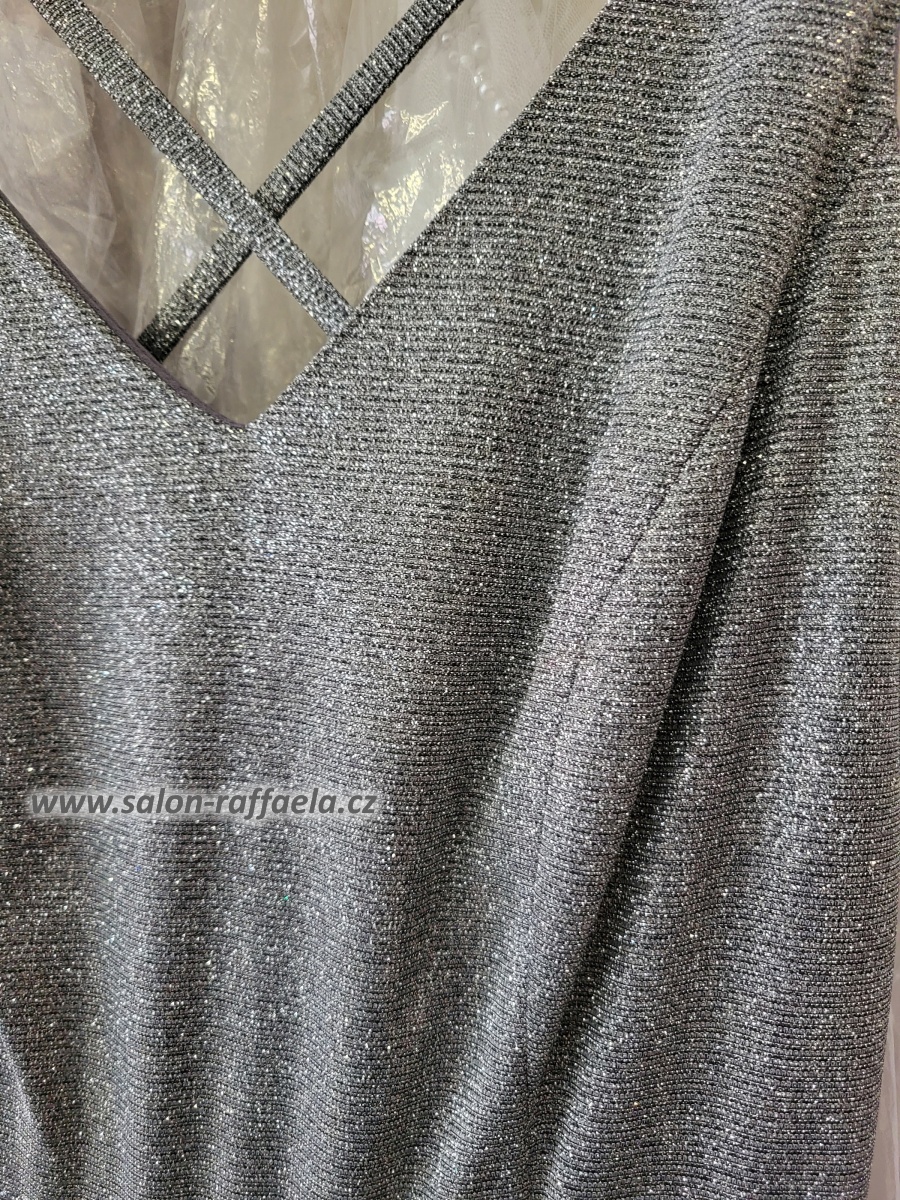 Stříbrné dlouhé třpytivé šaty s dvojitými ramínky Kerala (vel. 34)