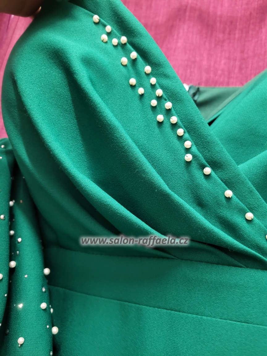 Tmavě zelené šaty rovného střihu s balonovými rukávky Raffaela V (vel. 36)