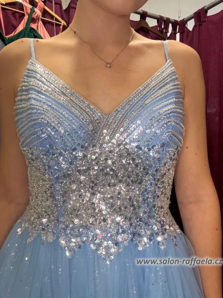 Blankytně modré šaty s třpytivou sukní a flitrovým topem Avila (vel. 34, 38)