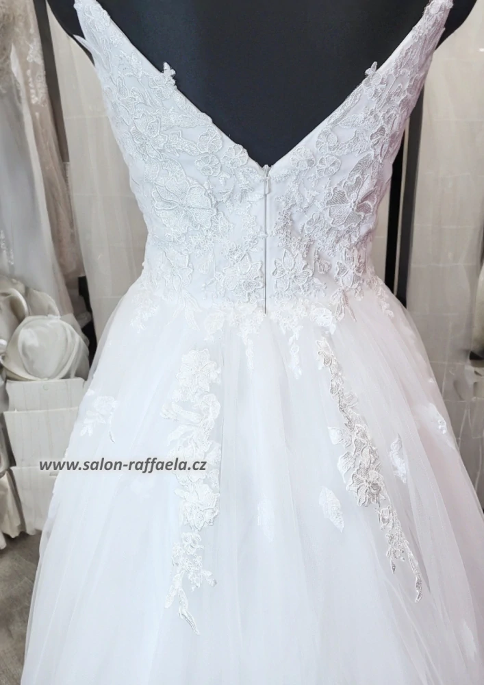 Svatební šaty s krajkovým topem a tenkými ramínky Alcaraz (vel. 38)