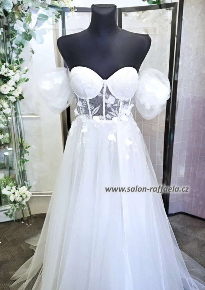 Svatební šaty s odepínacími rukávky a třpytivou sukní s rozparkem Abreus (vel. 36, 38, 40)