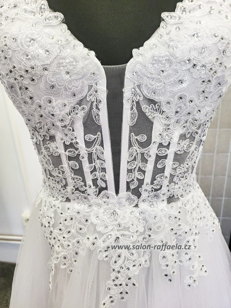 Svatební šaty s třpytivou sukní a průsvitným topem Carpi (vel. 36, 38)