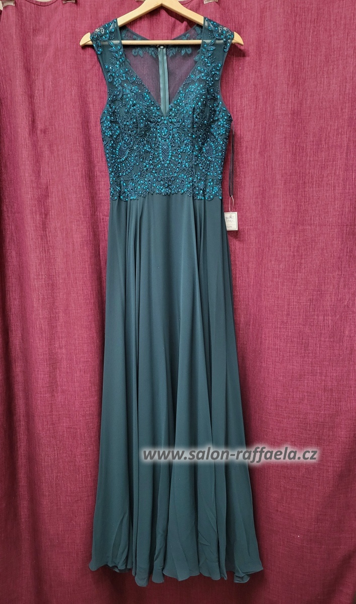 Petrolejové šaty s kamínkovým topem se všitou podprsenkou Ponte (vel. 34, 36, 40)