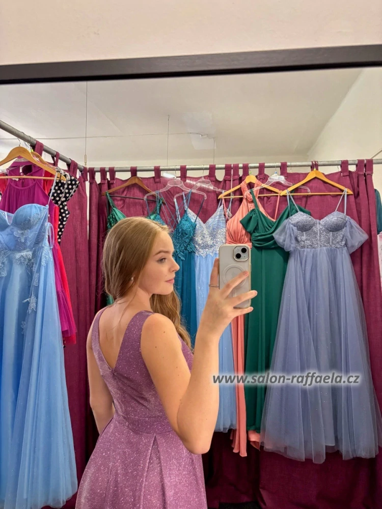 Fialkové třpytivé šaty Tain II s rozparkem (vel. 36)