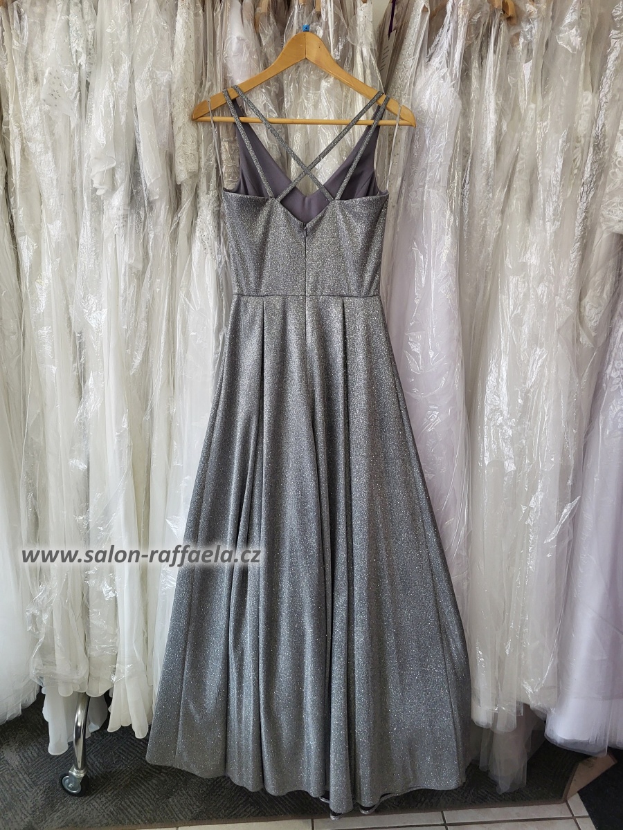 Stříbrné dlouhé třpytivé šaty s dvojitými ramínky Kerala (vel. 34)
