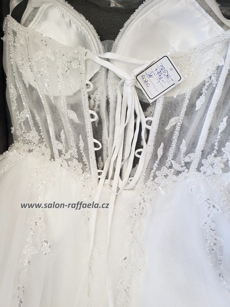 Svatební šaty Gozo s třpytivou sukní s poloprůsvitným korzetem (vel. 38)