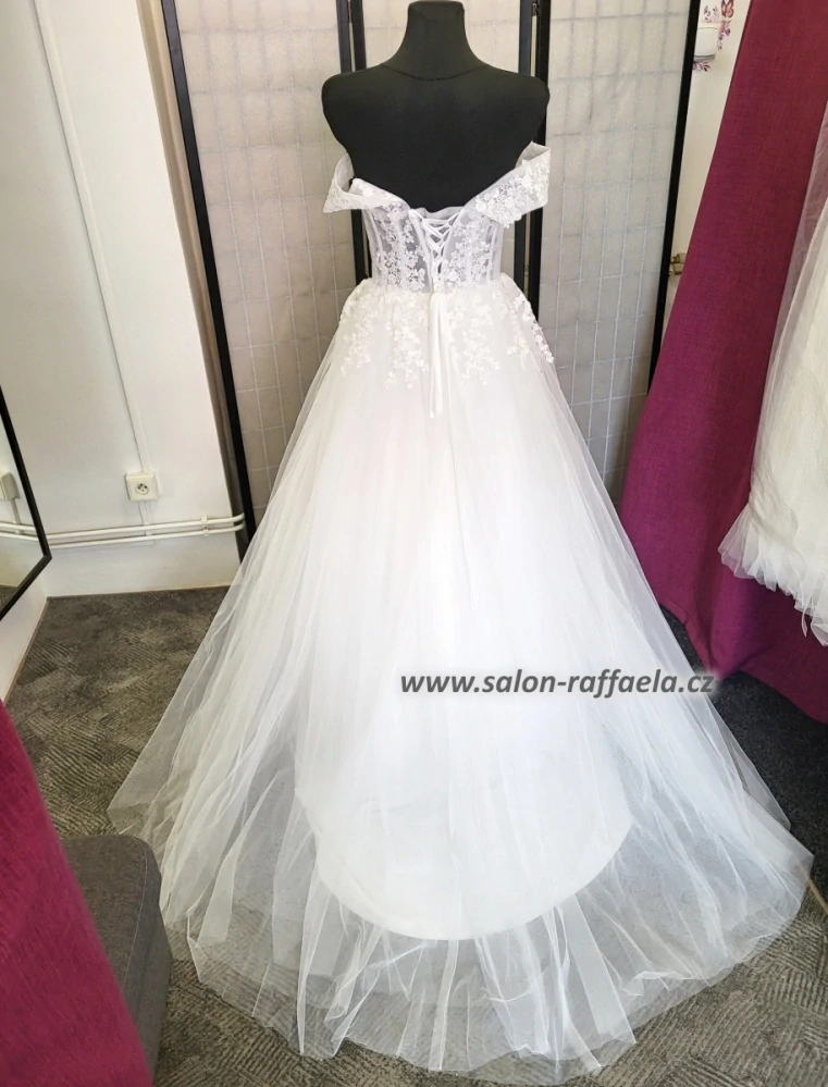 Svatební šaty Crystal se spadlými rameny (vel. 40 - 42)