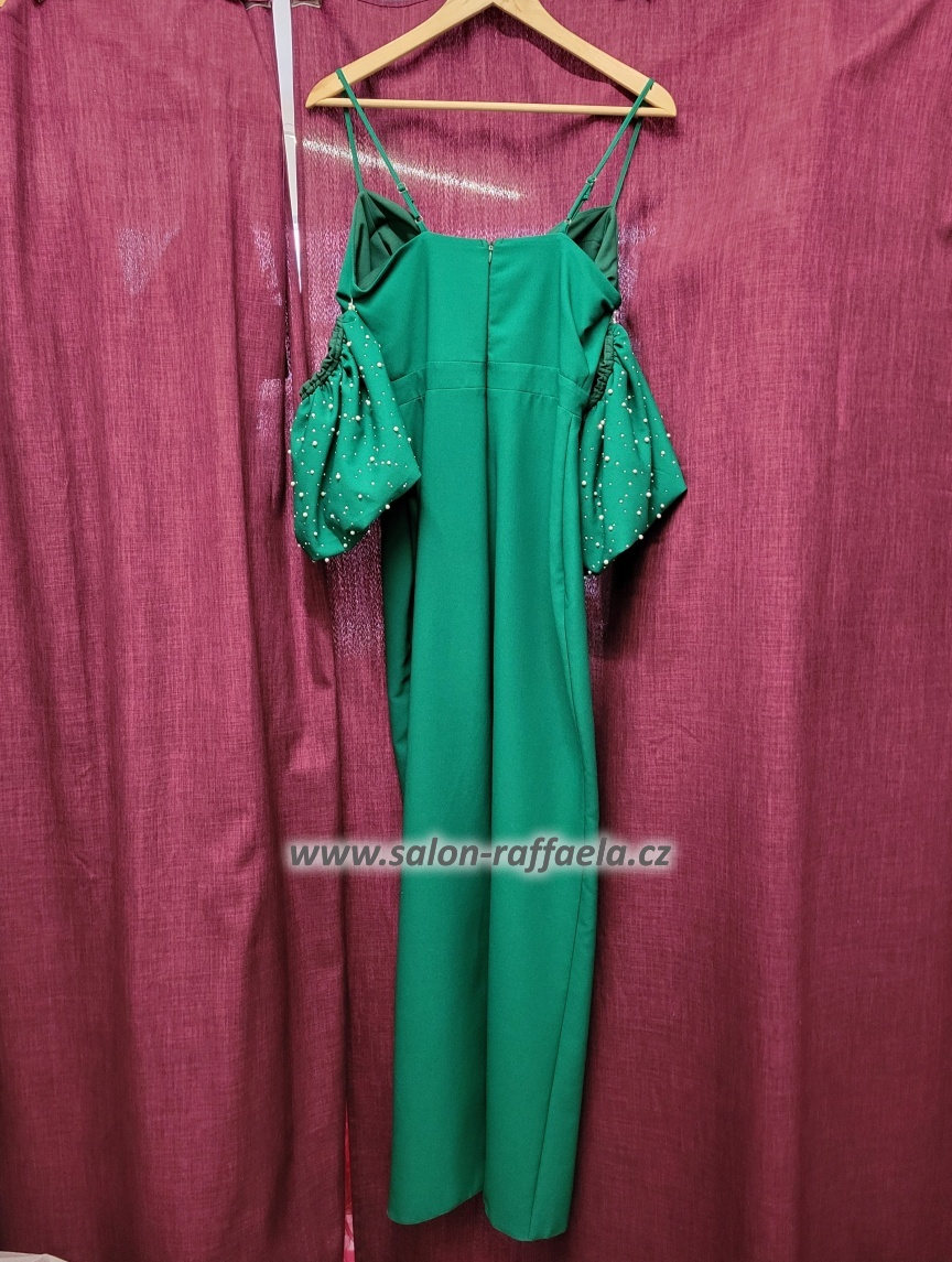 Tmavě zelené šaty rovného střihu s balonovými rukávky Raffaela V (vel. 36)