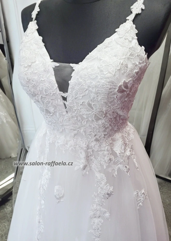 Svatební šaty s krajkovým topem a tenkými ramínky Alcaraz (vel. 38)