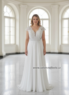 Svatební šaty Omegon s kamínkovým topem pro plnoštíhlé (vel. 44)