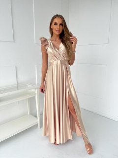 Bronzové saténové šaty s motýlkovými rukávky Lipik (vel. 36)