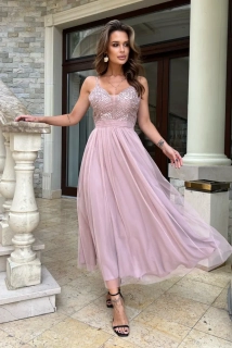 Starorůžové midi šaty na ramínka (vel. 38)