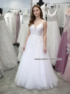 Svatební šaty s krajkovým topem a tenkými ramínky Alcaraz (vel. 36, 38)