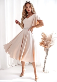 Midi společenské šaty se širokými rukávy a odepínacím páskem Bilten (vel. L)