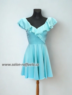 Mentolové koktejlové šaty s volánem přes ramena Florentina (vel. XS)