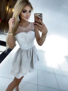 Béžové krátké společenské šaty s nadýchanou sukní Miriel (vel. 38/M)