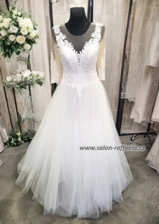 Svatební šaty s třpytivou bohatou sukní a krajkovými rukávy Weston (vel. 38/40)