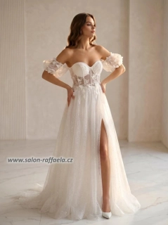 Svatební šaty s odepínacími rukávky a třpytivou sukní s rozparkem Abreus (vel. 36, 38, 40)