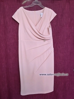 Pouzdrové jemně růžové šaty zavinovacího střihu Paderno (vel. 46)
