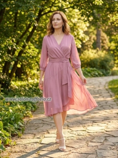 Starorůžové šaty vepředu zkrácené s páskem Jay (vel. S-M)