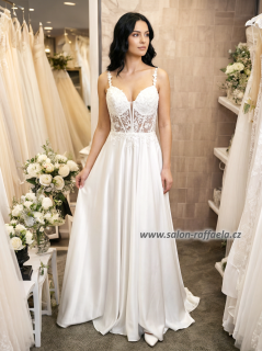 Svatební šaty se saténovou sukní a průsvitným topem Monti (vel. 34/XS)