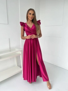 Fuchsiové saténové šaty s motýlkovými rukávky Lipik (vel. 36)