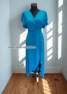 Tyrkysové šaty Spezia vepředu vystřižemé a s páskem (vel. 44)