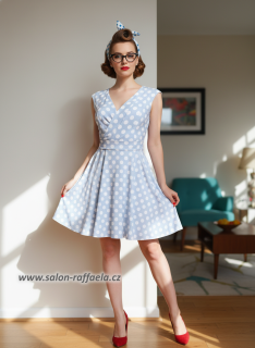 Šaty Retro 105 s bílými velkými puntíky a podšitou sukní (vel. 36)