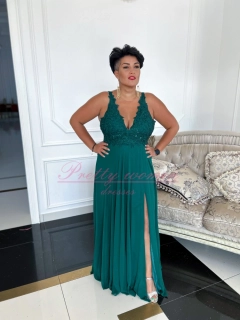 Tmavě zelené šaty s kamínkovým topem a holými zády Rendi (vel. 34/36)