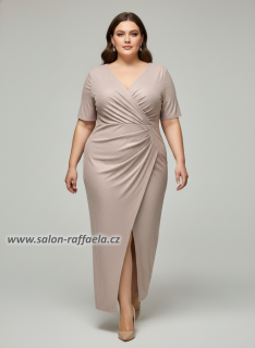 Jemně třpytivé společenské šaty chytrého střihu pro plnoštíhlé Sion (vel. 48/50)