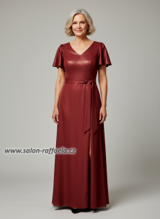 Mírně třpytivé vínové šaty Mumbai jednoduchého střihu pro s rukávkem  (vel. 44 a 46)