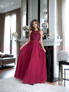 Vínové společenské šaty ke krku s propínacími zády Tigran (vel. 40)