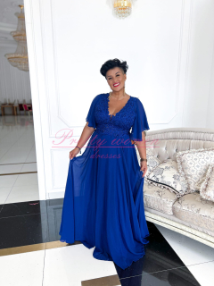 Královsky modré společenské šaty s propínacími zády Rubens (vel. 44)