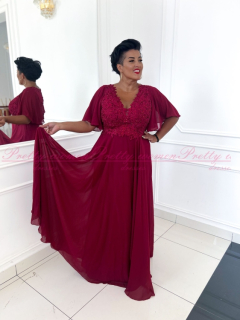 Vínové společenské šaty s propínacími zády Rubens (vel. 48)