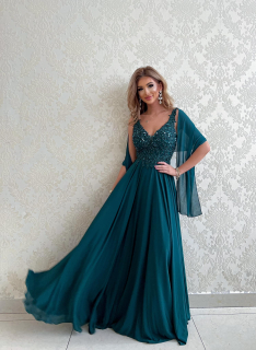 Tmavě zelené společenské šaty s perličkovým topem Lakme (vel. 36)